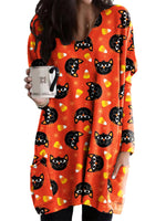Casual Sweatshirt for Women Halloween Shirts Long Sleeve Black Cat Shirt Baggy Loose Fit Pullovers with Pockets Pumpkin Print 2 M