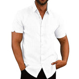 Men's Cotton Linen Casual Short Sleeve Shirt Loose Tops Blouse Tunic Button-Down