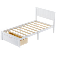 CUH Kids Twin Storage Bed Frame with Drawers and Headboards, Solid Pine Wood Platform Bed for Boys Girls, Mattress Foundation, Wood Slats Support, No Box Spring Needed, White/Gray