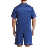 Mens Pajamas Set Solid Color Buttons Tops and Shorts Outfits Set Sleepwear