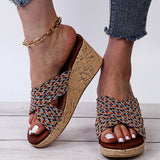 Women Cross Strap Slippers Mules Wedge Anti-Slip Casual Shoes Peep Toe Sandals