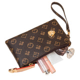 2Pcs Women School Backpack Purse Checkered Shoulder Handbag Chic Tote Work Bag Anti-Theft Rucksack Daypack with Wallet