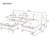 Gplesas Upholstered L-Shape Elegant Sofa With 2 Pillows Sectional Couch Ottoman Velvet Living Room Apartment