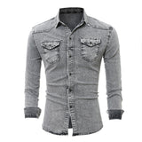 Men's Casual Long Sleeve Denim Shirt Tops Blouse Overshirts Button-Down Pockets