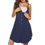 Lumento Pregnant Women Sleepshirt Sleeveless Nightgown Button Down V Neck Pajamas Dress