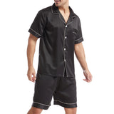 Mens Pajamas Set Solid Color Buttons Tops and Shorts Outfits Set Sleepwear