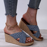 Women Cross Strap Slippers Mules Wedge Anti-Slip Casual Shoes Peep Toe Sandals