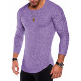 Men Crew Neck Solid Color Long Sleeve Tops Casual Slim Fit T-Shirt Blouse Tunic