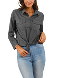 Avamo Button Down Shirt for Women Crop Long Sleeve Tunic Blouse Plus Size Lapels Collar T Shirt Office Formal Plain Tops