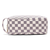 Lumento White Checkered Makeup Bag,Travel Storage Cosmetic Bag,PU Vegan Leather Make Up Pouch,Portable Toiletry Organizer