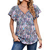 Capreze Women Boho Floral Shirt Tops Ladies Ruffle V Neck Basic Tee Tunic Blouse Summer Flowy T-Shirt Size S-2XL