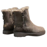 Lady Solid Color Ankle Boots Flat Shoes Warm Booties Side Zip Round Toe High Top