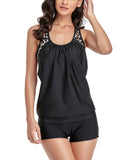 Women 2 Piece Tankini Swimming Suit with Boy Shorts Sleeveless Swimwear Beachwear Bathing Suit