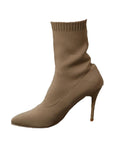 Womens Knitted Stretch Cloth Slip On Ankle Boots Pointed Toe Fashionable Kitten High Heels Boots