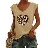 Lumento Womens Tops Summer V Neck Heart Print T Shirts Leopard Cap Sleeve Casual Blouse