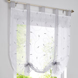 1pc Slot Top Rod Pocket Embroidery Floral Short Window Curtain Tie Up Voile Window Drape Sheer Cafe Tier Tulle Kitchen Scarf Bathroom Valance