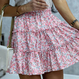 Women Pleated Skirts Casual High Waist Mini Skirt Printed Summer Swing Skirt