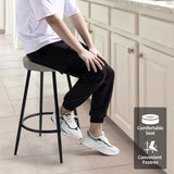 Goory Industrial Round Bar Stools Set of 2, PU Leather 2pcs Barstool 30" Height Dining Chair Stool Counter Stools with Metal Footrest for Kitchen Island Height,Pub Bar Coffee Shop,Gray