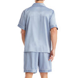 Mens Pajamas Set Solid Color Buttons Tops and Shorts Outfits Set Sleepwear