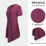 Women's Short Sleeve V Neck T Shirt Button Side Tunic Tops Blouse Asymmetrical Shirt Tops
