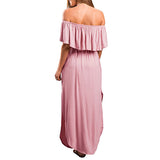 Sexy Off Shoulder Long Maxi Dress for Women Short Sleeve Summer Beach Sundress Split Ruffle Dress with Pocket