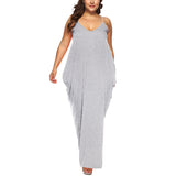 Women Solid Plus Size Sleeveless Maxi Dress V Neck Summer Spaghetti Straps Dress Double Side Pocket