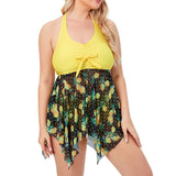 Women Plus Size Swimming Dress Yellow Swimsuit Tummy Control Swimwear Backless Beachwear Bathing Suit