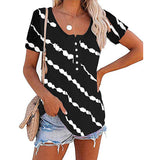 Stripe Tunic Tops for Women Summer Button Up Short Sleeve Tie-dye T-Shirt Blouse