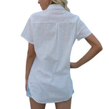 Women's Casual Solid Color Lapel Short Sleeve Shirt Loose Casual Cardigan Tops