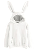 Women's Solid Color Bunny Ears Hooded Casual Sweatshirt Hoodie Jumper Pullover
