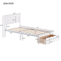 CUH Kids Twin Storage Bed Frame with Drawers and Headboards, Solid Pine Wood Platform Bed for Boys Girls, Mattress Foundation, Wood Slats Support, No Box Spring Needed, White/Gray