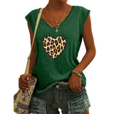 Lumento Womens Tops Summer V Neck Heart Print T Shirts Leopard Cap Sleeve Casual Blouse