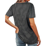 Women Loose Solid Color Ruched Tunic Short Sleeve Stripe T Shirts