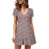 Women's Ruffle Sleeve Dresses Summer Sexy V Neck Floral Print Boho Beach Dress