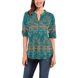 Women Plaid Printed Casual Shirt Blouse Tops Stand Collar Pullover Tunic Zipper