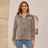 Women Winter Sweater Shirt Stand Collar Zipper Leopard Print Loose Long Sleeve