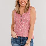 Frontwalk Summer Zipper Tank Top for Women Casual Camo Print Henley Tank Blouse Stretchy Rib Tunic Shirts