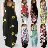 Women's Loose Floral Maxi Dresses Casual Long Dresses 2 Side Pockets Boho Dress