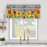 2 Piece Sunflower Printed Short Window Curtain Slot Top Cafe Tier Rod Pocket Kitchen Scarf Bathroom Valance