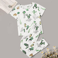 Women Short Sleeve Tops+Pants Round Neck Loungewear Sleepwear Outfit Graphic Print Pajama Set