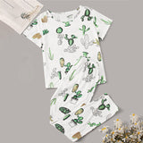 Women Short Sleeve Tops+Pants Round Neck Loungewear Sleepwear Outfit Graphic Print Pajama Set