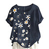 Women Crew Neck T-Shirt Daisy Printing Ruffles Short Sleeve Top Blouse Pullover