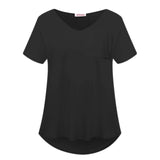 Women Casual Oversized V Neck Short Sleeves Tops T-Shirt Blouses Pullover Pocket