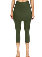 Women's Tennis Skirted Capri Leggings Pockets Elastic Sports Yoga Pants Skirts