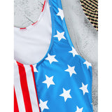 Women 4th Of July Swimming Suit Tummy Control Backless One Piece Swimsuit Independence Day Padded Swimwear Scoop Neck Hot Spring Beach