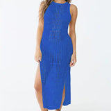 Lumento Crochet Cover Ups for Women Hollow Out Sleeveless Bikini Swimsuit Swimwear Side Split Long Beach Dress