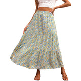 Summer Womens High Waist Boho Floral Print Pleated Maxi Skirt Flowy Swing Beach Long Skirts