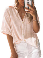 Women Loose Solid Color Tee Shirt Ladies Basic T-shirt Short Sleeve Vacation Roll Casual Blouse