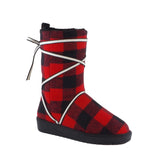Women Red Plaid Lace Up Cotton Boots Flat Round Toe Casual High Top Warm Boots