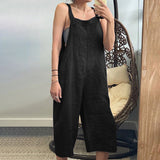 Women Classic Straps Romper Wide Leg Capris Pants Vintage Jumpsuits Ladies Suspender Daily Wear Trousers